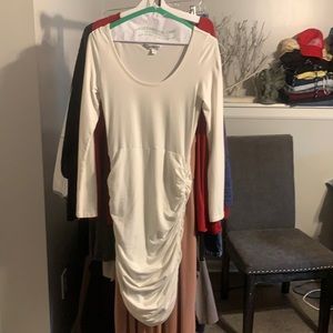 Express Ruched Long-sleeve Dress cream Small